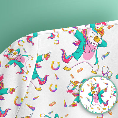 Cute Unicorn Nurse Dance Pattern Scrub Top, Breathable Fabrics Nursing Uniform