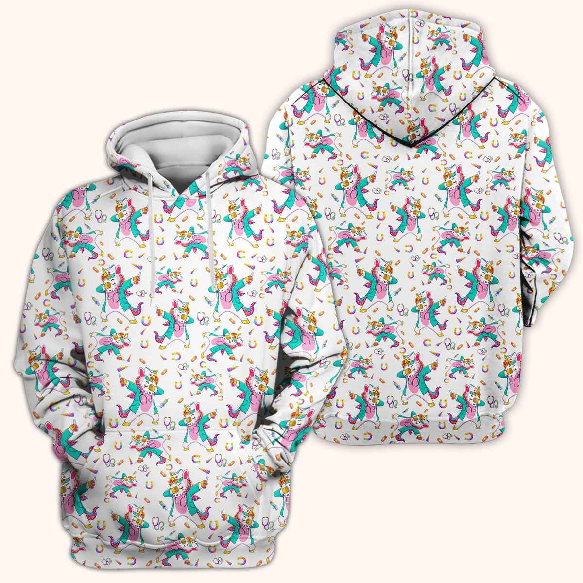 Cute Unicorn Nurse Dance Pattern Scrub Top, Breathable Fabrics Nursing Uniform