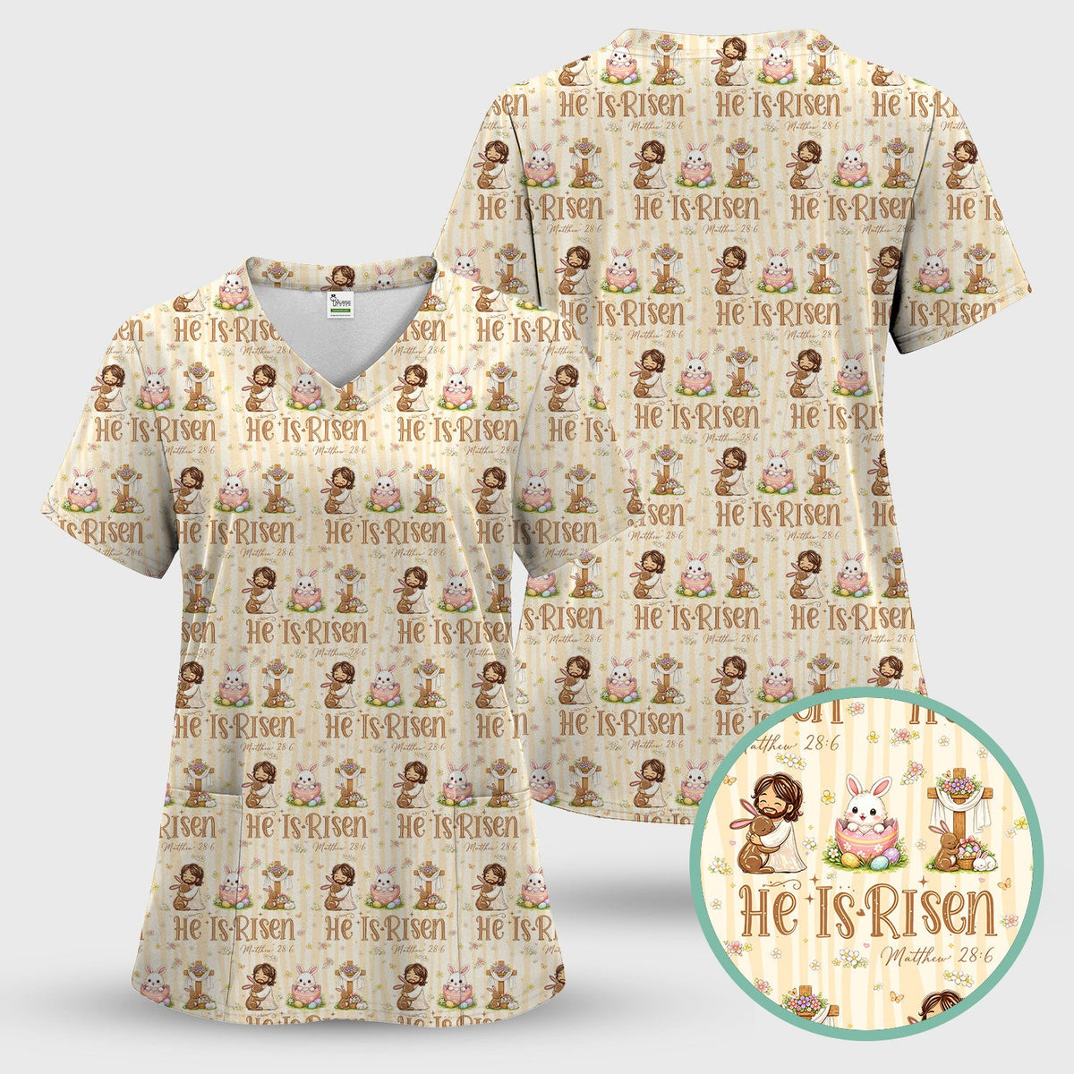 He Is Risen Jesus Easter Print Scrubs Nurses, Comfortable Scrubs for Nurses