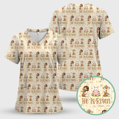 He Is Risen Jesus Easter Print Scrubs Nurses, Comfortable Scrubs for Nurses