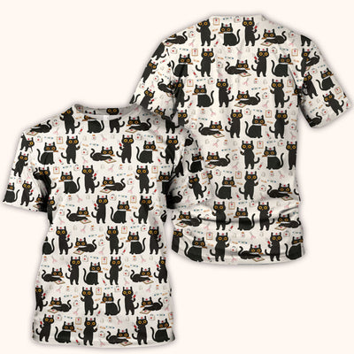 Cute Black Cat Nurse Pattern Scrub Top, Comfortable Scrubs for Nurses