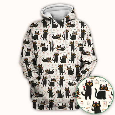 Cute Black Cat Nurse Pattern Scrub Top, Comfortable Scrubs for Nurses