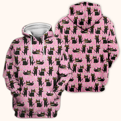 Cute Black Cat Nurse Pattern Scrub Top, Comfortable Scrubs for Nurses