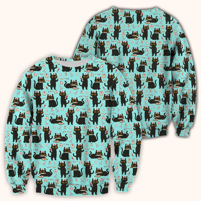 Cute Black Cat Nurse Pattern Scrub Top, Comfortable Scrubs for Nurses