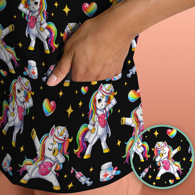 Playful Nurse Unicorn Rainbow Pattern Scrub Top, Comfortable Scrubs for Nurses