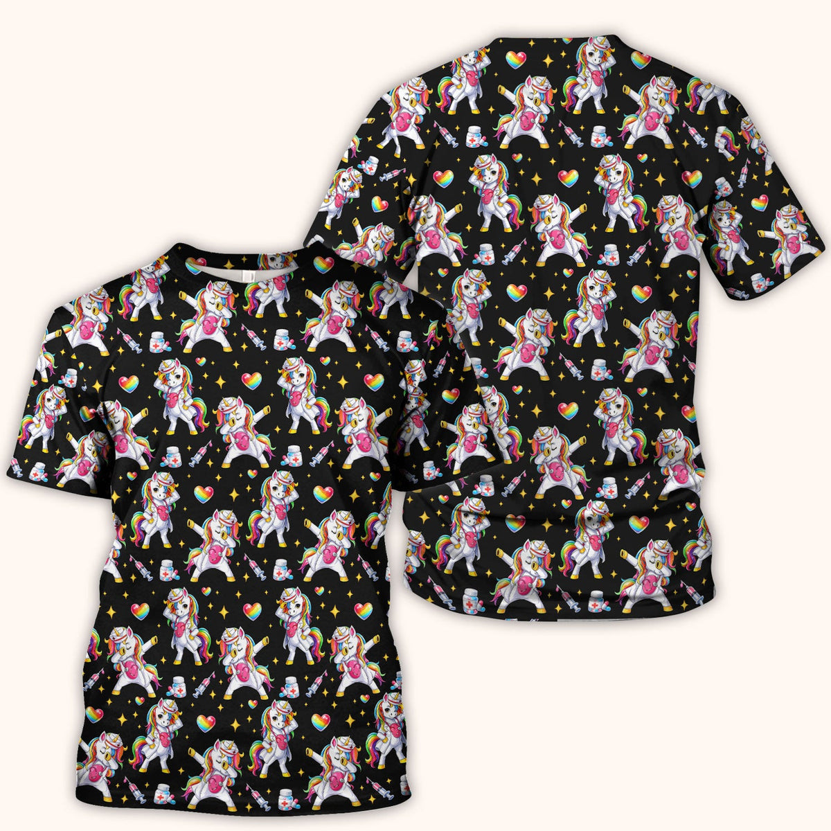 Playful Nurse Unicorn Rainbow Pattern Scrub Top, Comfortable Scrubs for Nurses