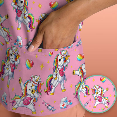 Playful Nurse Unicorn Rainbow Pattern Scrub Top, Comfortable Scrubs for Nurses