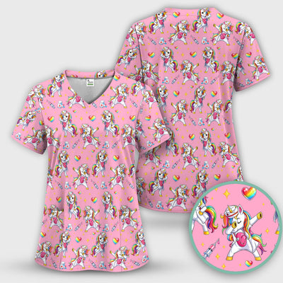 Playful Nurse Unicorn Rainbow Pattern Scrub Top, Comfortable Scrubs for Nurses
