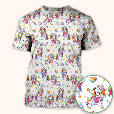 Playful Nurse Unicorn Rainbow Pattern Scrub Top, Comfortable Scrubs for Nurses
