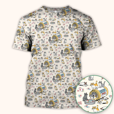 Cute Cat Serotonin Booster Pattern Scrub Top, Comfortable Scrubs for Nurses