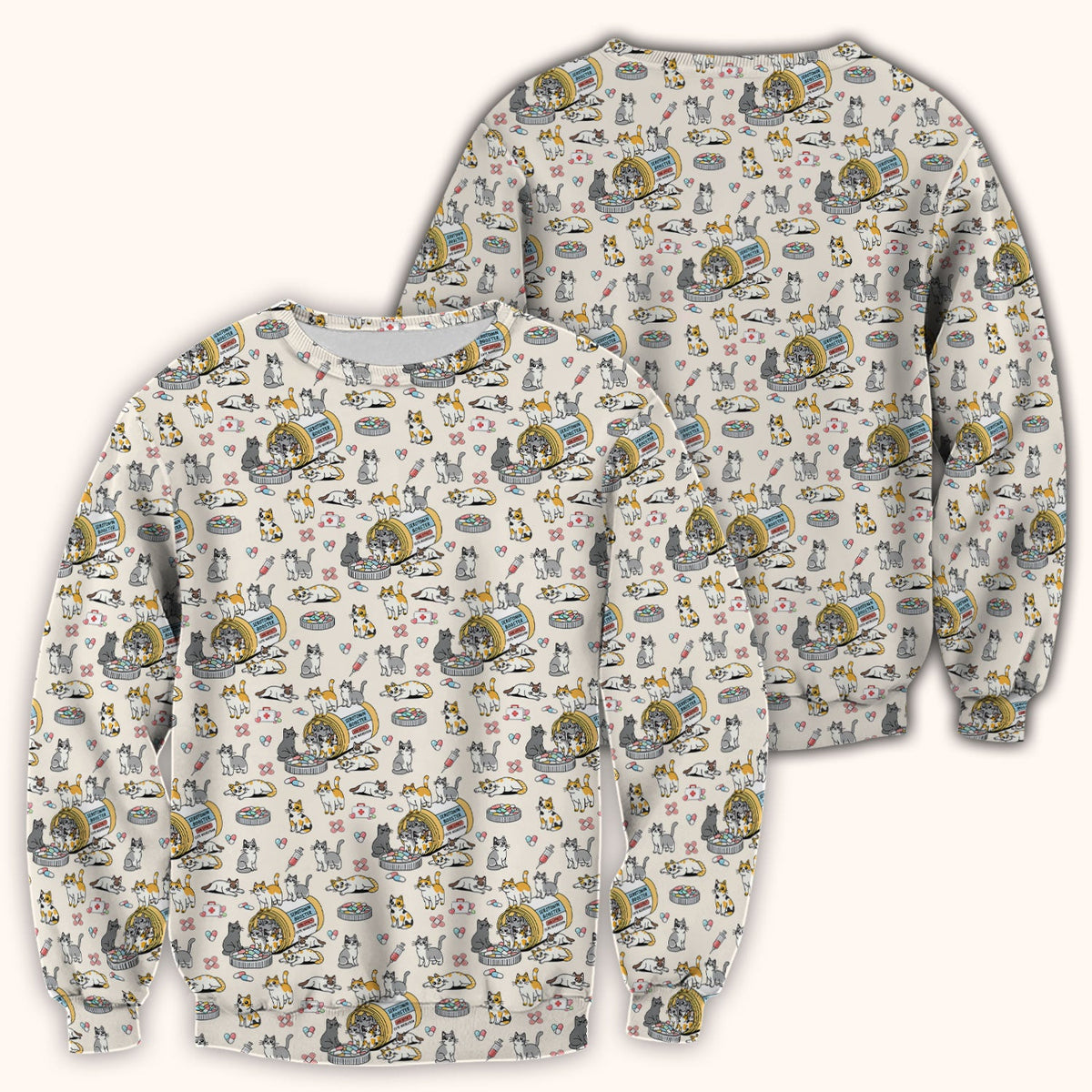 Cute Cat Serotonin Booster Pattern Scrub Top, Comfortable Scrubs for Nurses