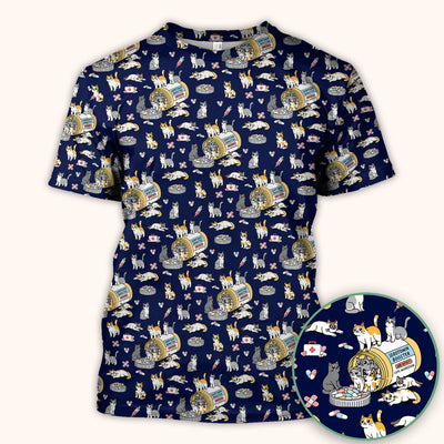 Cute Cat Serotonin Booster Pattern Scrub Top, Comfortable Scrubs for Nurses