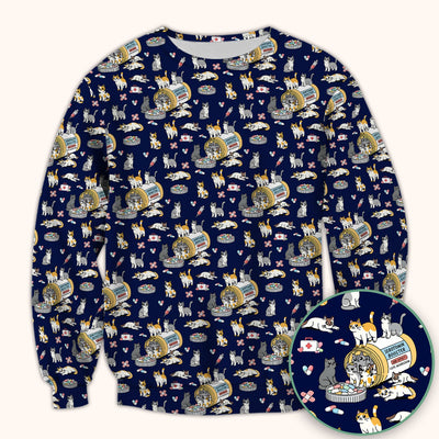 Cute Cat Serotonin Booster Pattern Scrub Top, Comfortable Scrubs for Nurses