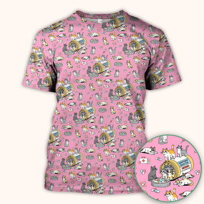 Cute Cat Serotonin Booster Pattern Scrub Top, Comfortable Scrubs for Nurses