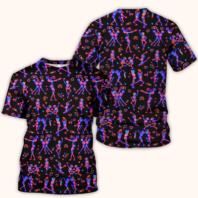 Neon Dancing Skeleton Medical Pattern Scrub Top, Comfortable Scrubs for Nurses