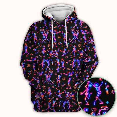 Neon Dancing Skeleton Medical Pattern Scrub Top, Comfortable Scrubs for Nurses