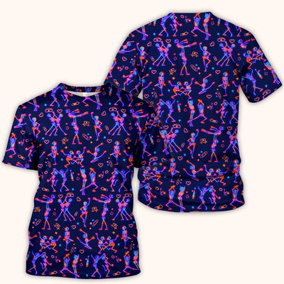 Neon Dancing Skeleton Medical Pattern Scrub Top, Comfortable Scrubs for Nurses