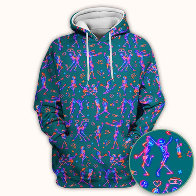 Neon Dancing Skeleton Medical Pattern Scrub Top, Comfortable Scrubs for Nurses