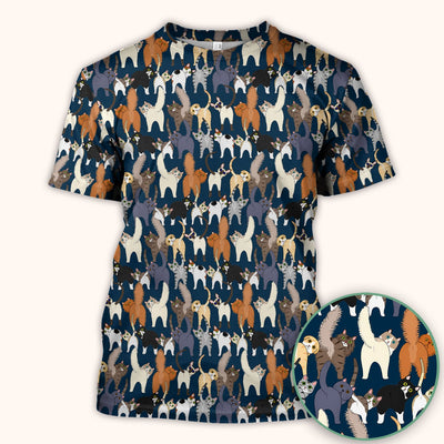 Whimsical Multicolor Cat Cartoon Pattern Scrub Top, Comfortable Scrubs for Nurses
