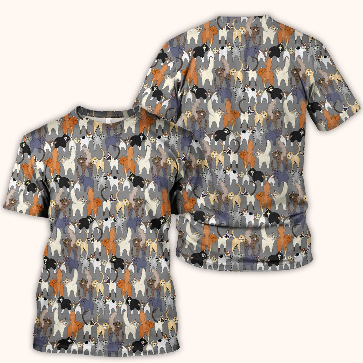 Whimsical Multicolor Cat Cartoon Pattern Scrub Top, Comfortable Scrubs for Nurses