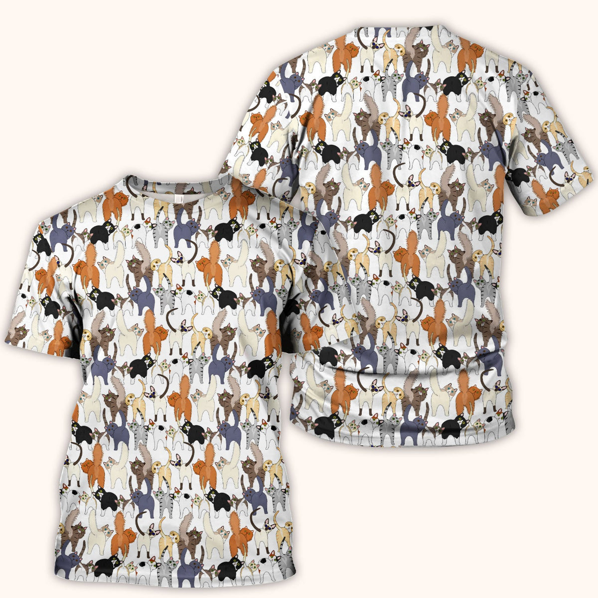 Whimsical Multicolor Cat Cartoon Pattern Scrub Top, Comfortable Scrubs for Nurses