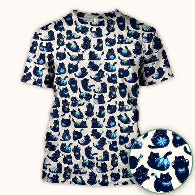 Midnight Cat Scrub Top, Black Cat Pattern Nurse Shirt, Breathable Fabrics Nursing Uniform