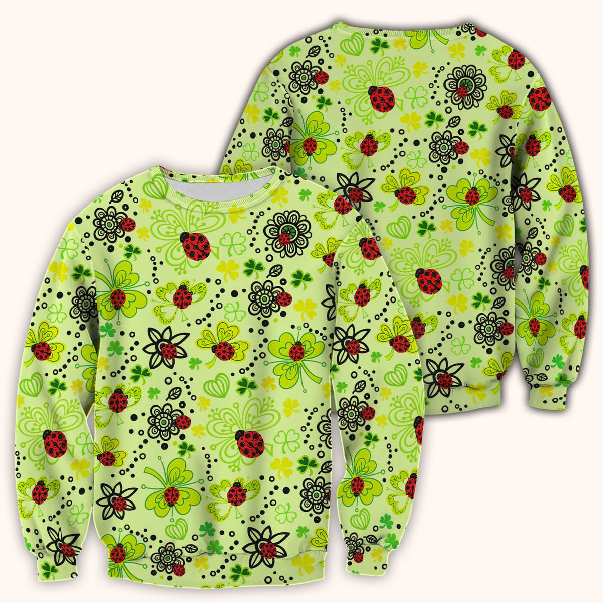 Ladybug Clover Floral Pattern Print Scrubs Nurses, Breathable Fabrics Nursing Uniform
