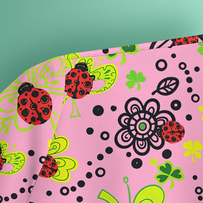 Ladybug Clover Floral Pattern Print Scrubs Nurses, Breathable Fabrics Nursing Uniform