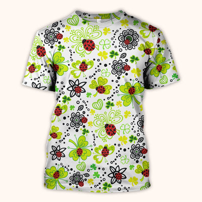 Ladybug Clover Floral Pattern Print Scrubs Nurses, Breathable Fabrics Nursing Uniform