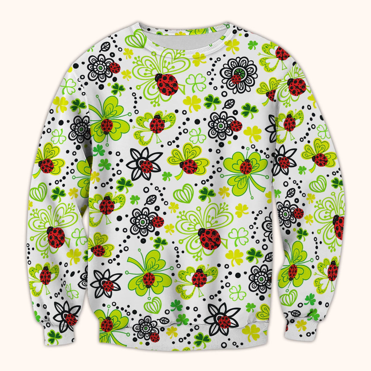 Ladybug Clover Floral Pattern Print Scrubs Nurses, Breathable Fabrics Nursing Uniform