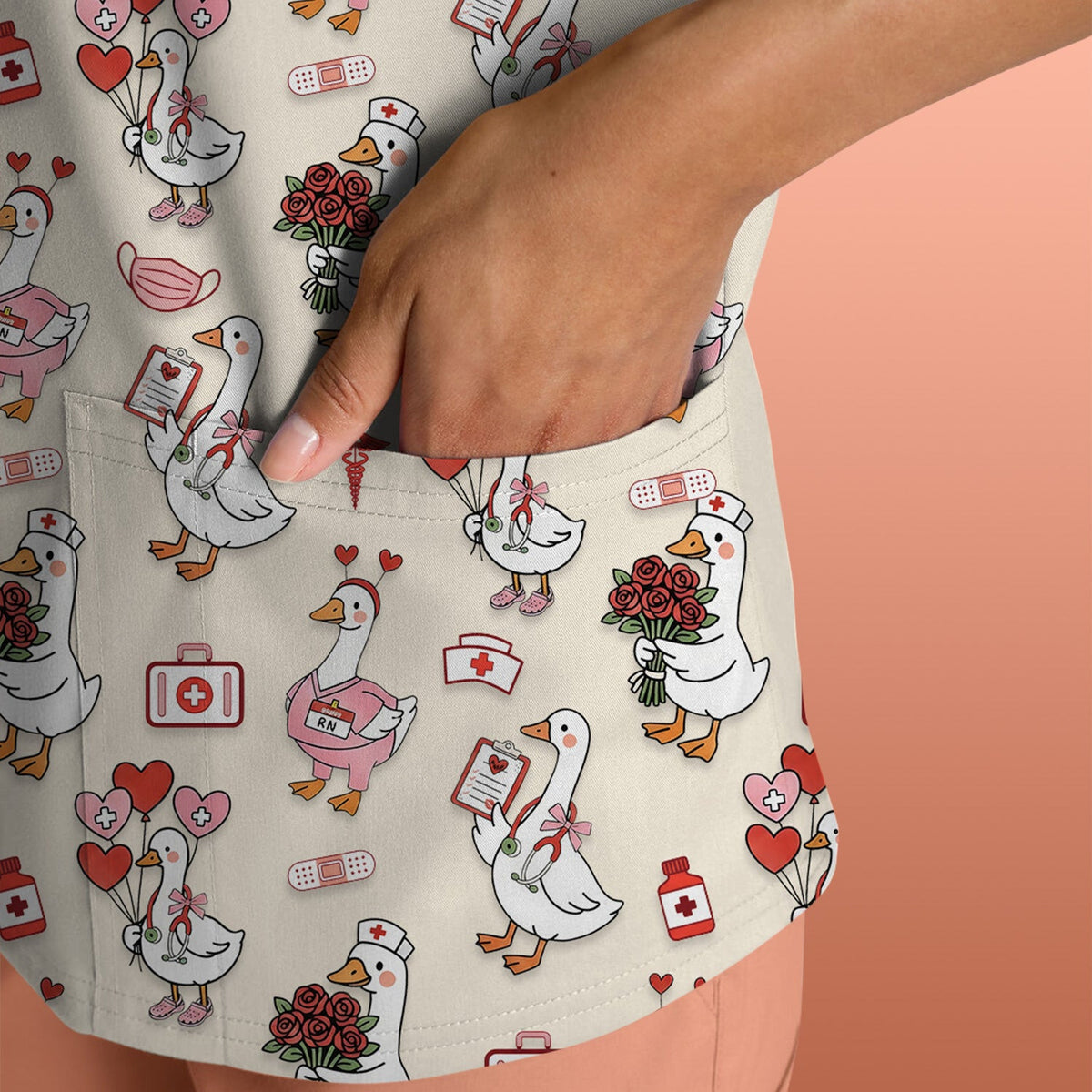 Cute Goose Nurse Medical Pattern Scrub Top, Comfortable Scrubs for Nurses