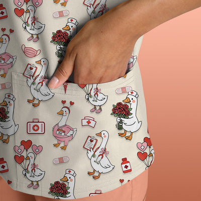 Cute Goose Nurse Medical Pattern Scrub Top, Comfortable Scrubs for Nurses