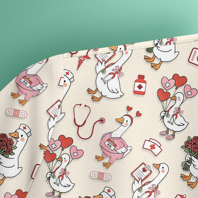 Cute Goose Nurse Medical Pattern Scrub Top, Comfortable Scrubs for Nurses