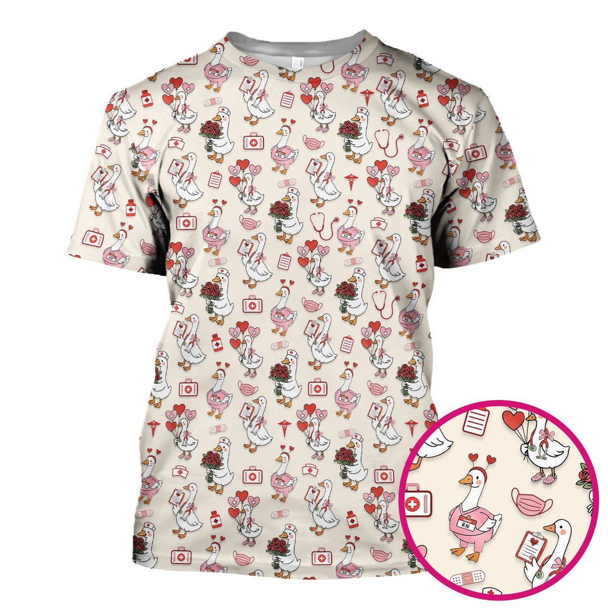 Cute Goose Nurse Medical Pattern Scrub Top, Comfortable Scrubs for Nurses