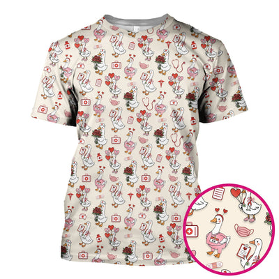 Cute Goose Nurse Medical Pattern Scrub Top, Comfortable Scrubs for Nurses