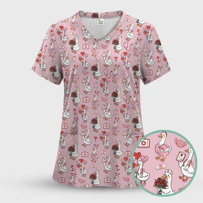 Cute Goose Nurse Medical Pattern Scrub Top, Comfortable Scrubs for Nurses