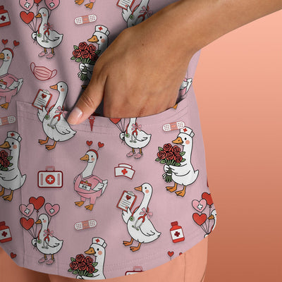 Cute Goose Nurse Medical Pattern Scrub Top, Comfortable Scrubs for Nurses