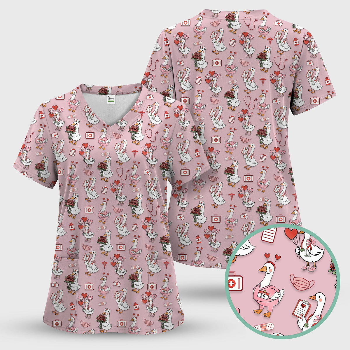 Cute Goose Nurse Medical Pattern Scrub Top, Comfortable Scrubs for Nurses