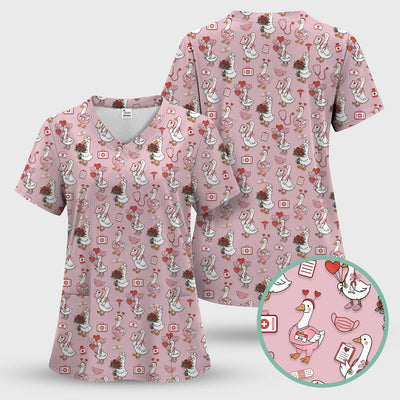 Cute Goose Nurse Medical Pattern Scrub Top, Comfortable Scrubs for Nurses
