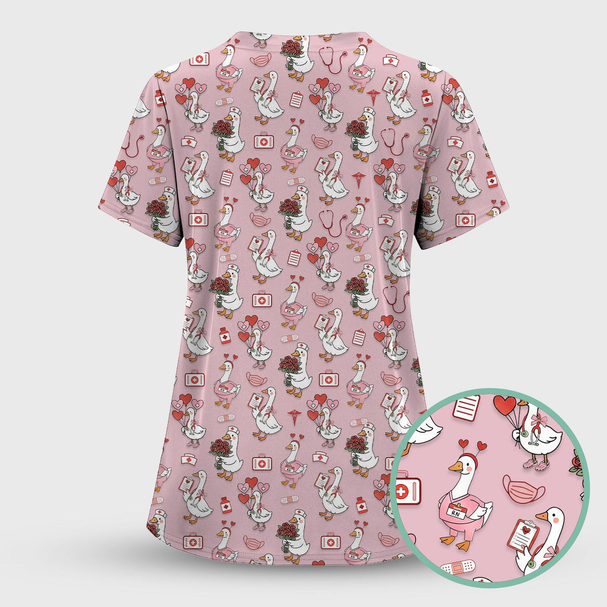 Cute Goose Nurse Medical Pattern Scrub Top, Comfortable Scrubs for Nurses