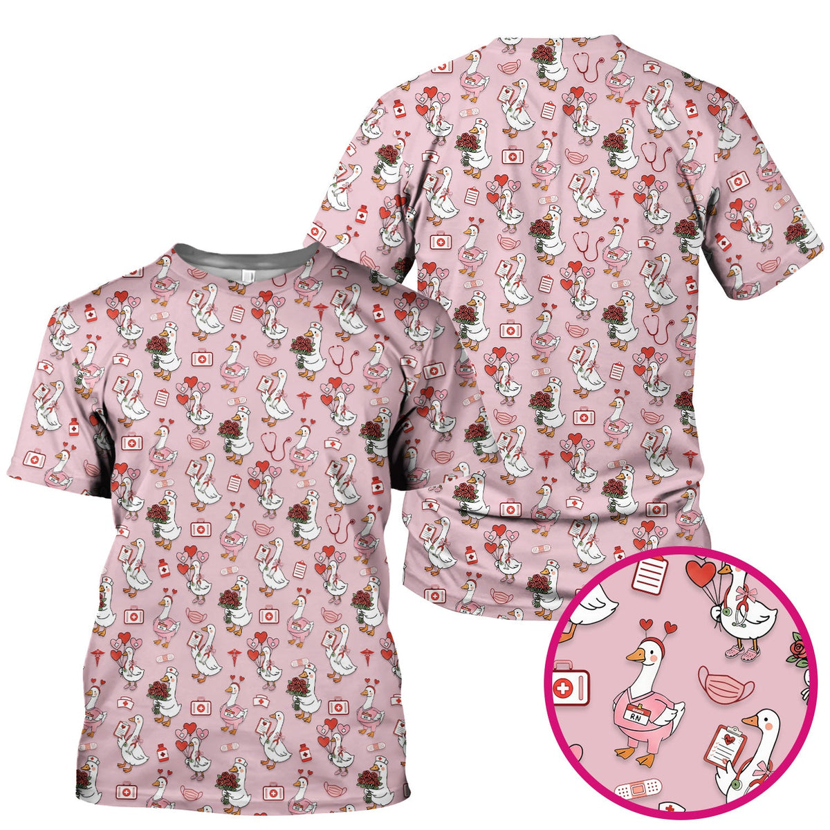 Cute Goose Nurse Medical Pattern Scrub Top, Comfortable Scrubs for Nurses