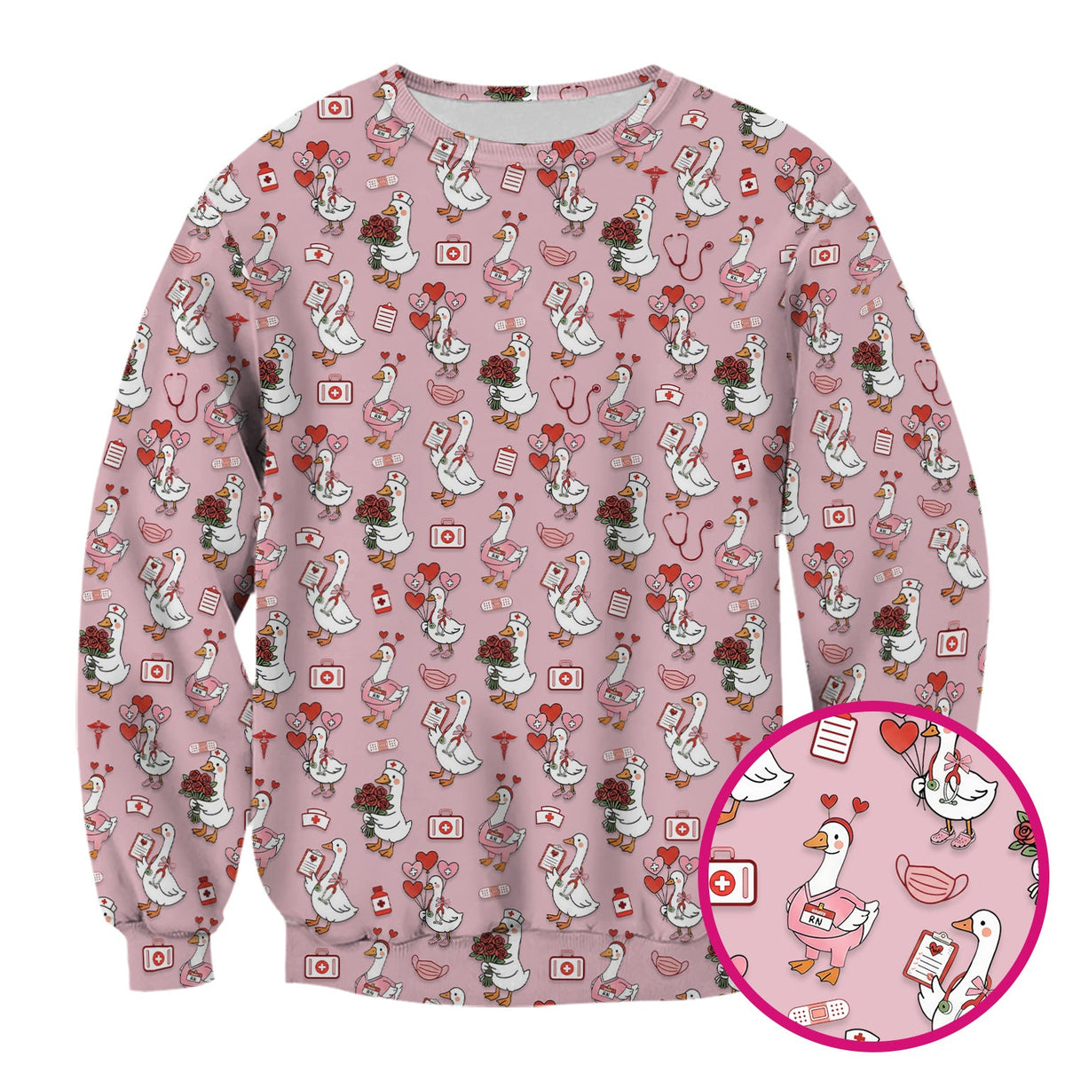 Cute Goose Nurse Medical Pattern Scrub Top, Comfortable Scrubs for Nurses