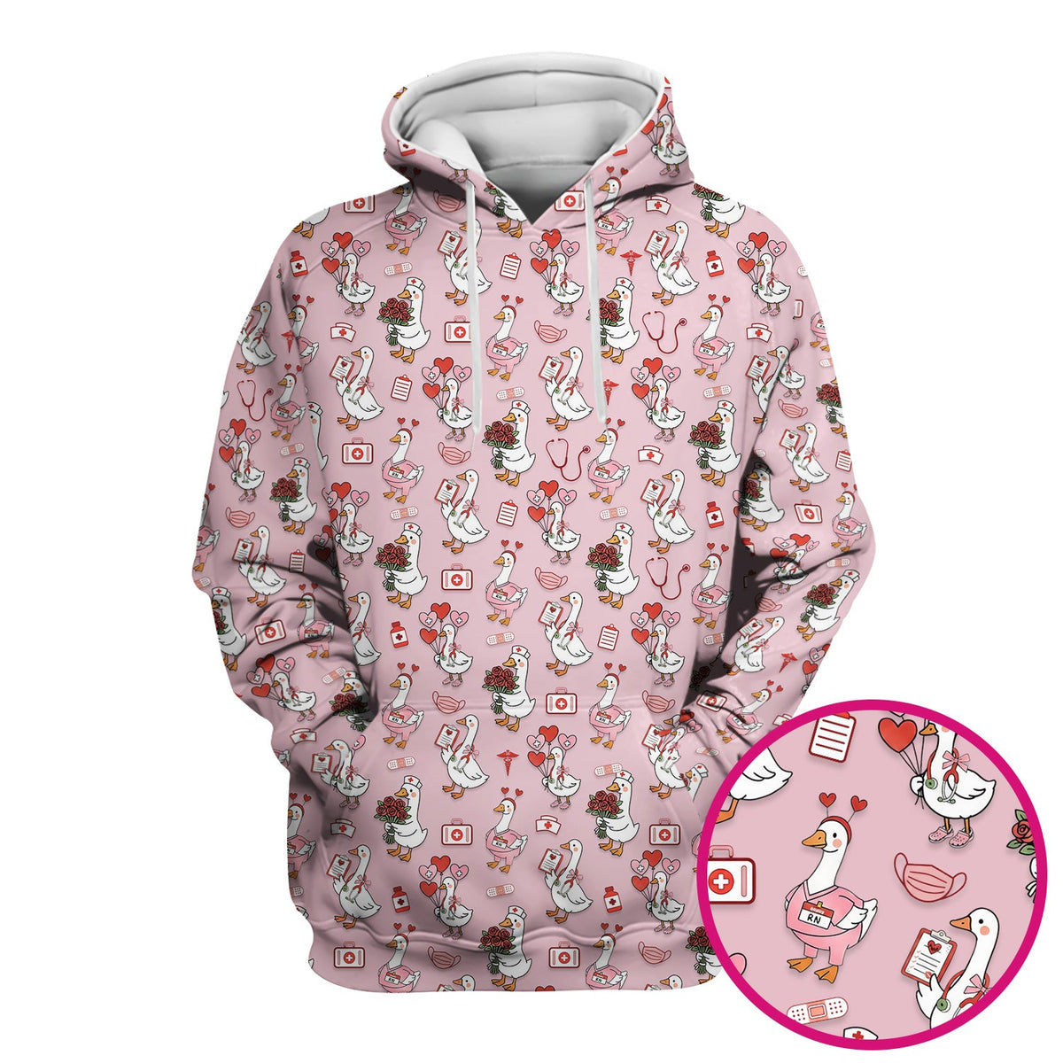 Cute Goose Nurse Medical Pattern Scrub Top, Comfortable Scrubs for Nurses
