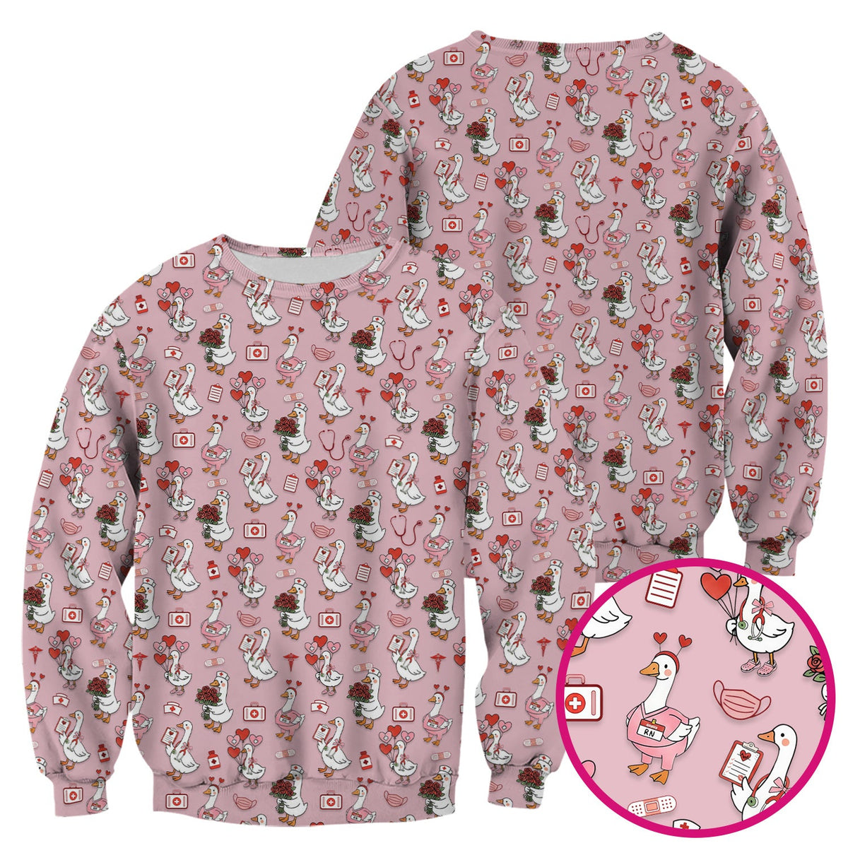 Cute Goose Nurse Medical Pattern Scrub Top, Comfortable Scrubs for Nurses