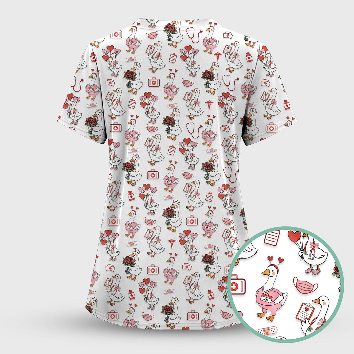 Cute Goose Nurse Medical Pattern Scrub Top, Comfortable Scrubs for Nurses