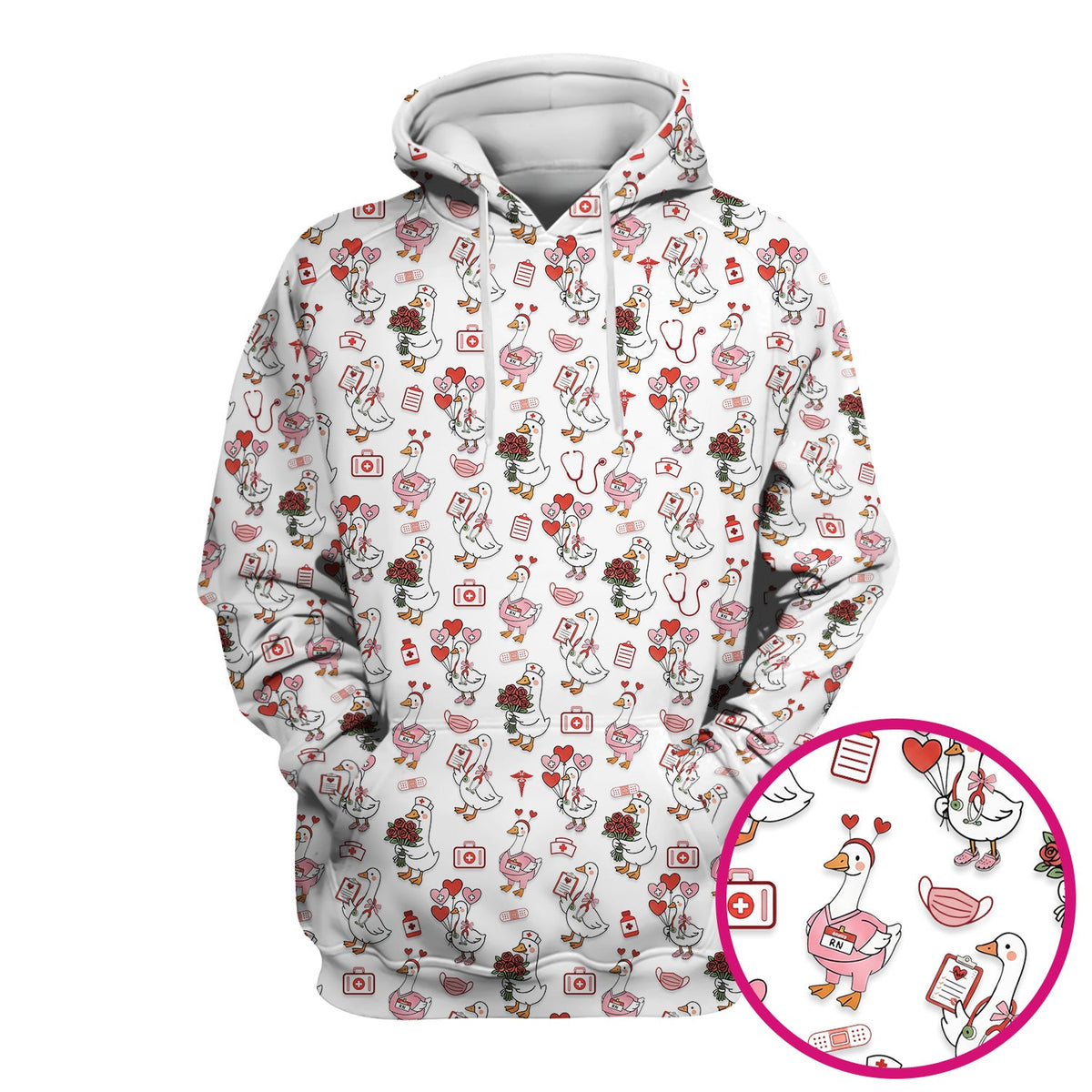 Cute Goose Nurse Medical Pattern Scrub Top, Comfortable Scrubs for Nurses
