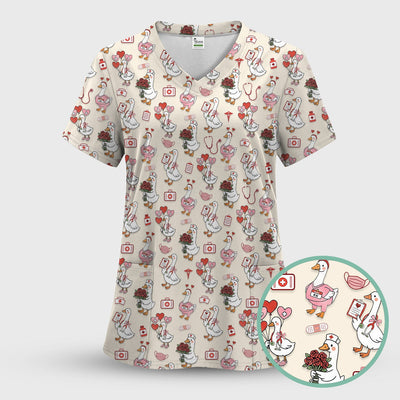 Cute Goose Nurse Medical Pattern Scrub Top, Comfortable Scrubs for Nurses