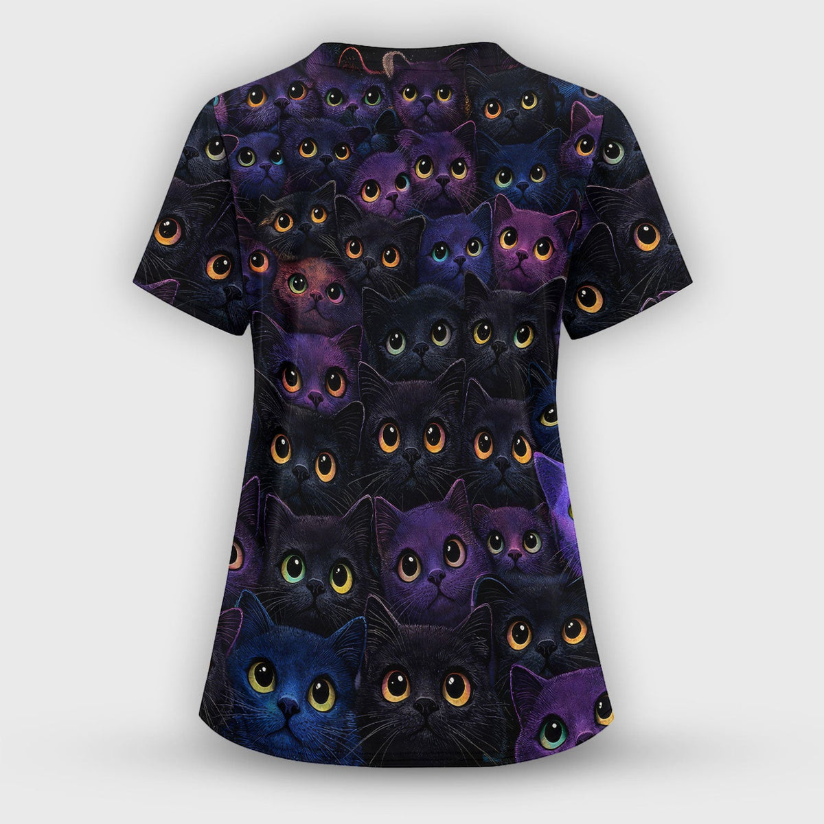 Cute Cat Eyes Pattern Scrub Top for Nurses, Breathable Fabrics Nursing Uniform