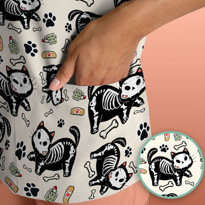 Skeleton Cat Medical Pattern Scrub Top, Comfortable Scrubs for Nurses