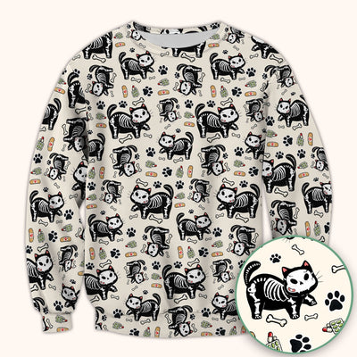 Skeleton Cat Medical Pattern Scrub Top, Comfortable Scrubs for Nurses
